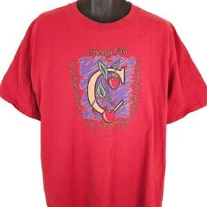 Vintage Cherry Fair T Shirt Mens Size XL Red Y2K Cove Arts Festival Oregon